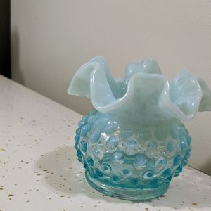Blue Opalescence Hobnail Vase
